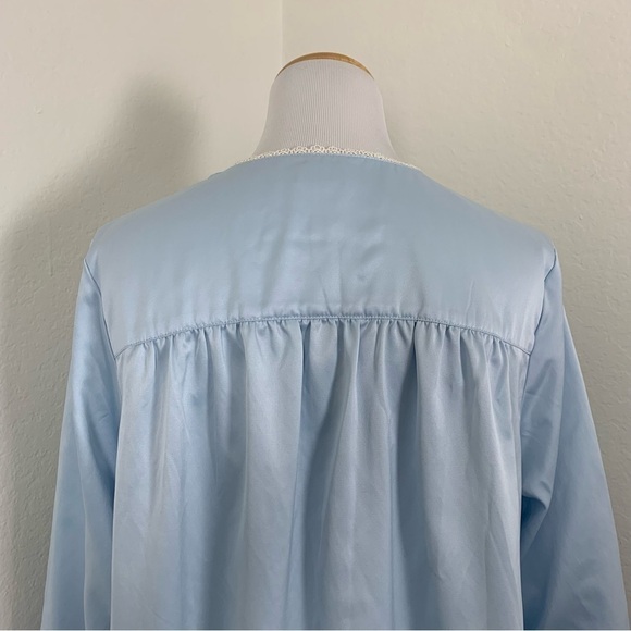 Charter Club Long Lawn Satin Nightgown Blue Modest Lace Ribbon Womens M Sleeve - Picture 13 of 17